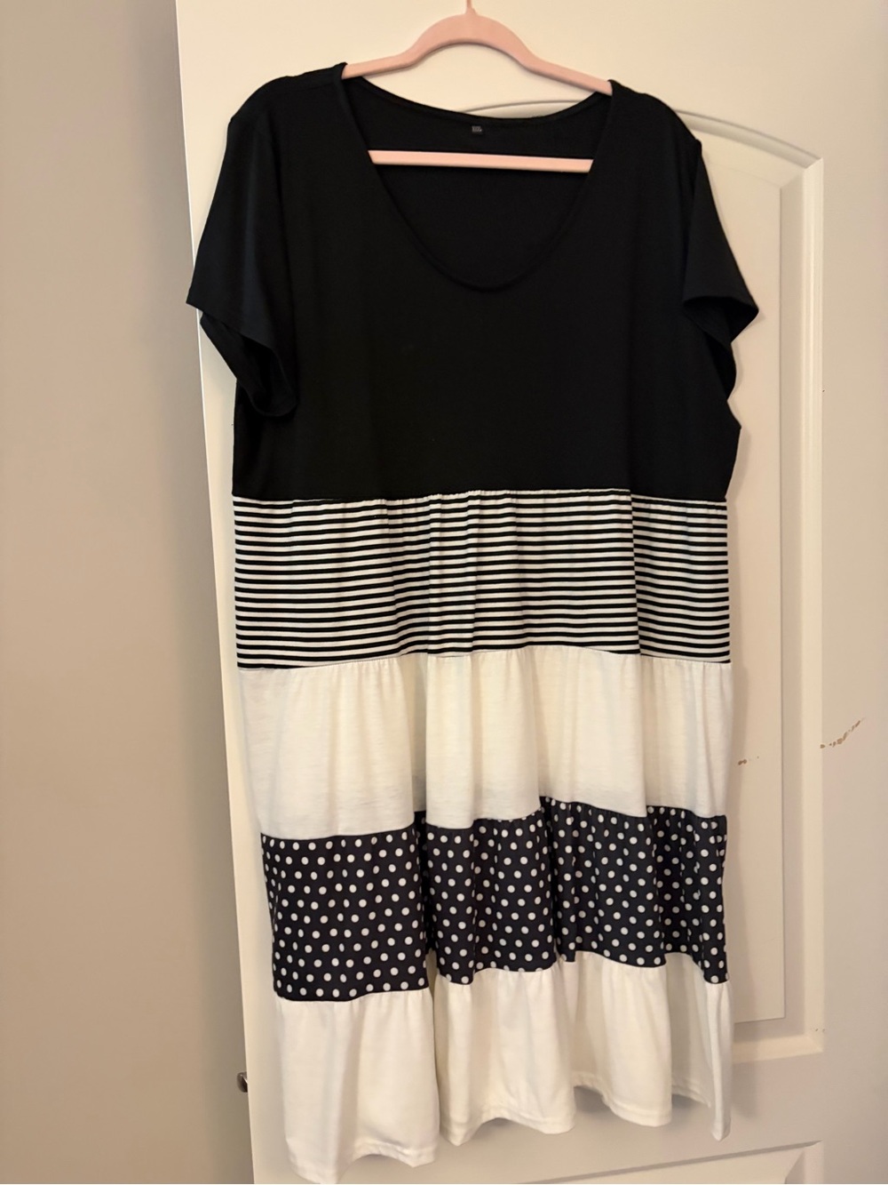 Amazon Black & White Midi Dress with Stripes and Polka Dots